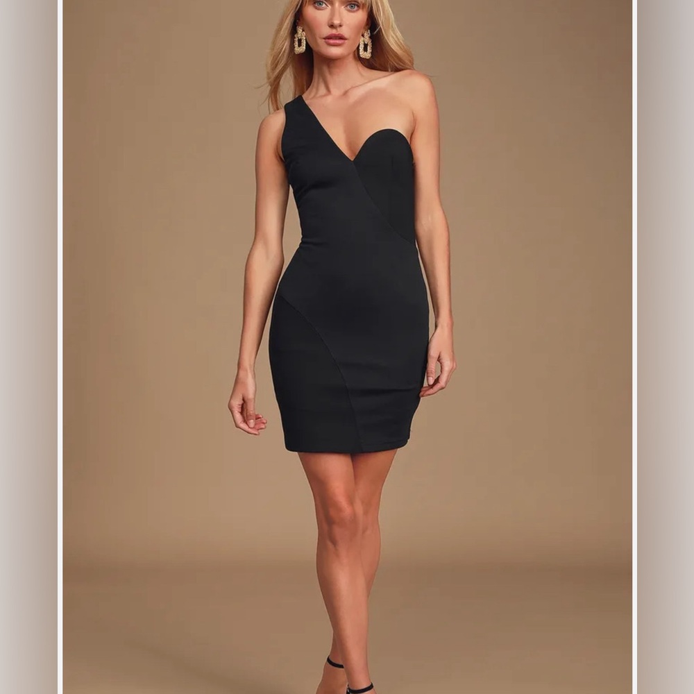 Lulus Very Tempting Black One-Shoulder Bodycon Dress Size Large New Classic